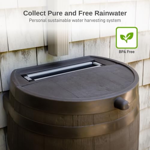ZenVora 50 Gallon Rain Barrel with Brass Spigot, Large Outdoor Rainwater Collection and Storage Container for Garden