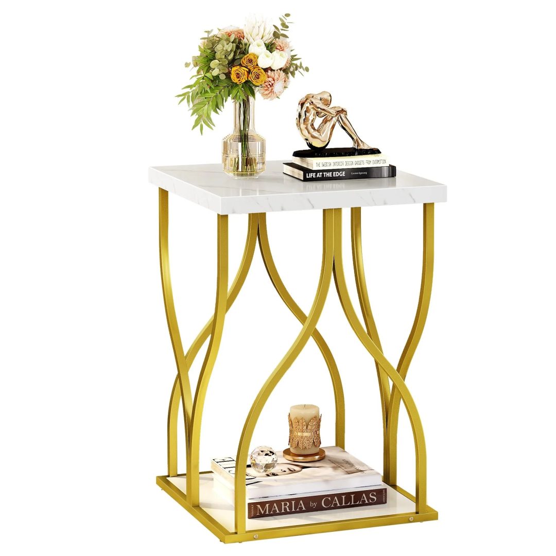 ZenVora Modern Gold Console Table with Marbled Top, Sofa Table for Entryway and Hallway