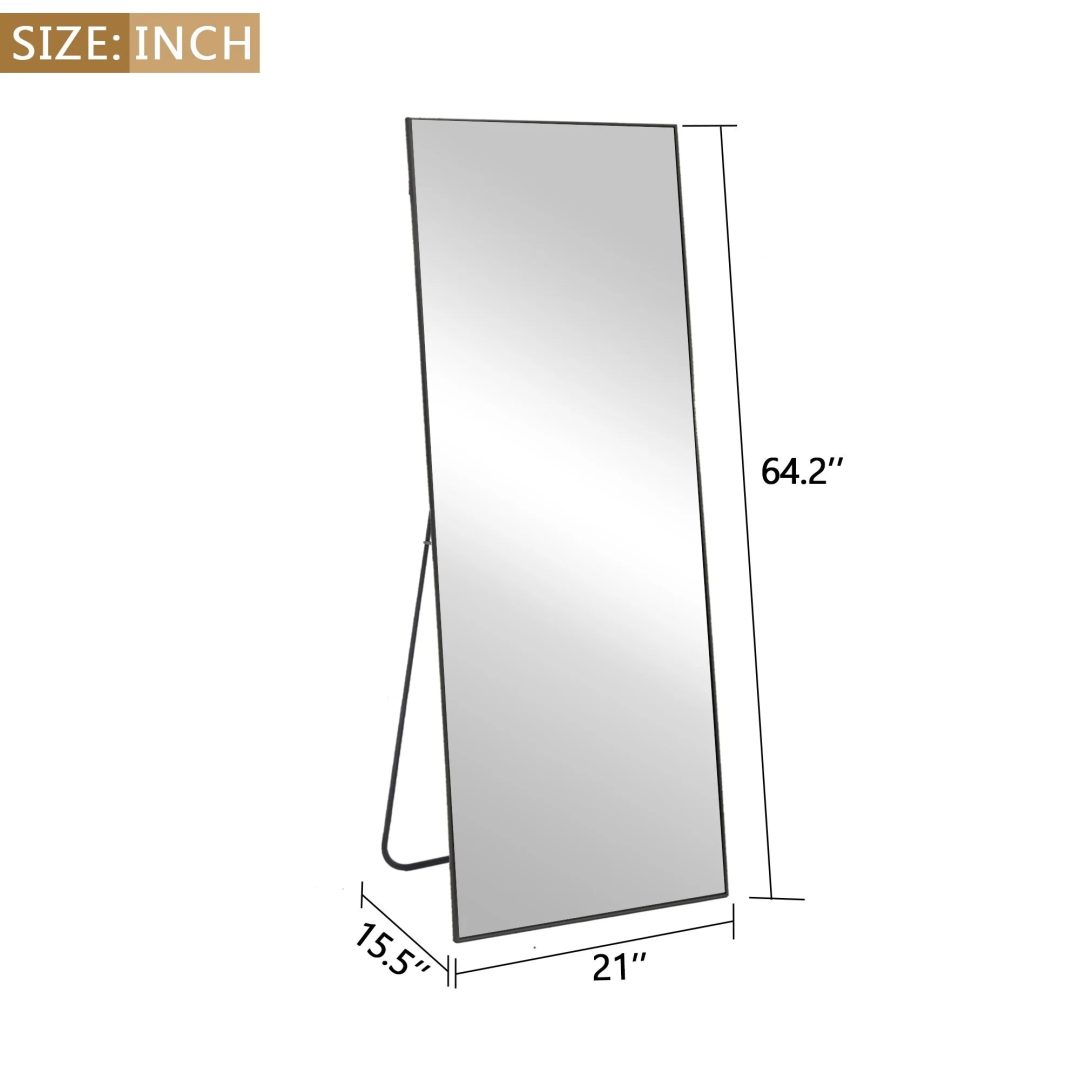 ZenVora 64x21 Full Length Floor Mirror, Large Full Body Aluminum Alloy Frame Standing Mirror with Stand and Wall Mount Option