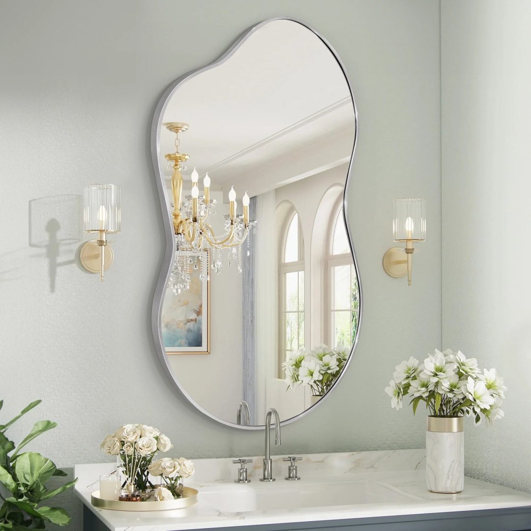 ZenVora Asymmetrical Irregular Wall Mirror, Modern Decorative Accent Mirror for Living Room, Bedroom and Entryway