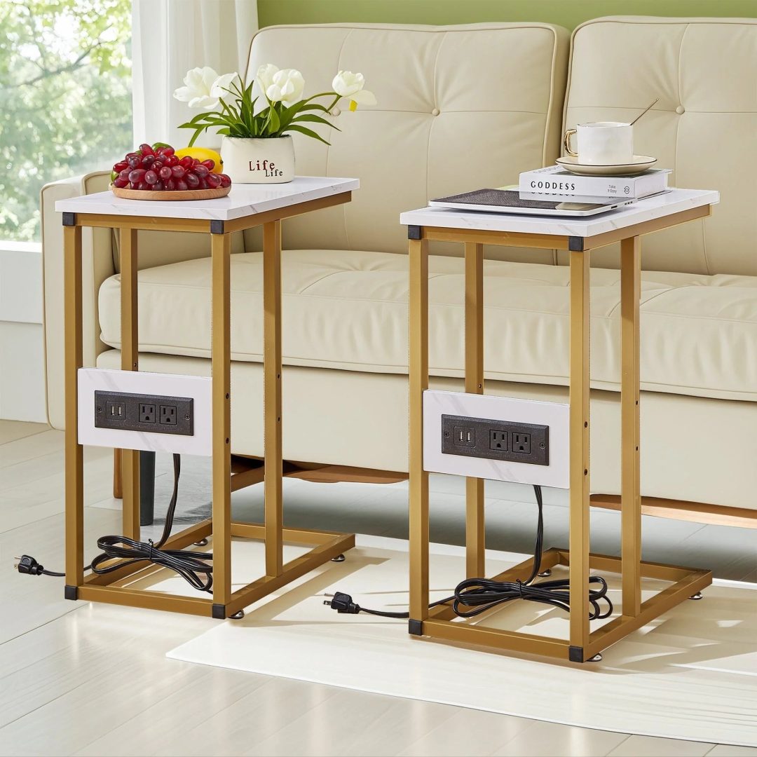 ZenVora Set of 2 C-Shaped Sofa Side Tables, Small End Tables for Living Room, Bedside and TV Tray
