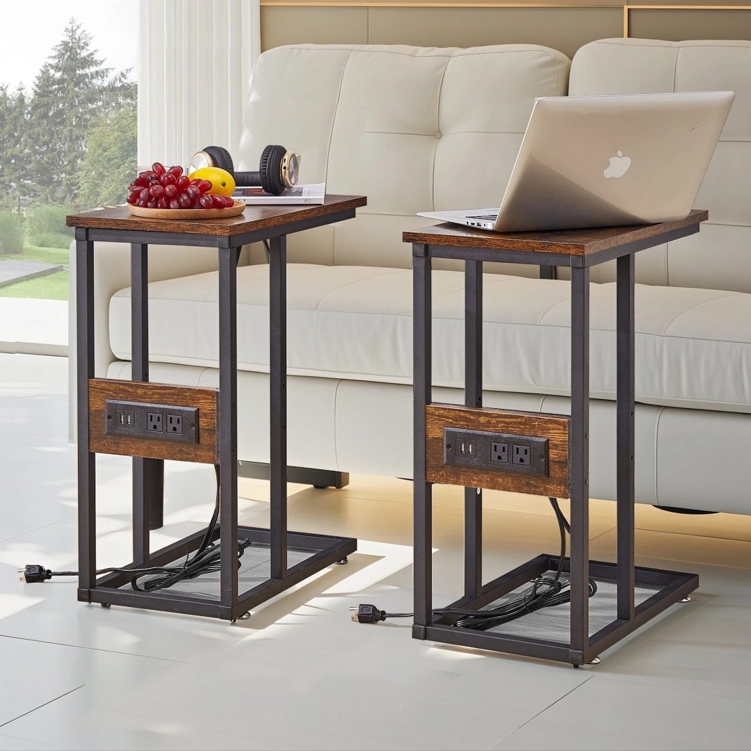 ZenVora Set of 2 C-Shaped Sofa Side Tables, Small End Tables for Living Room, Bedside and TV Tray