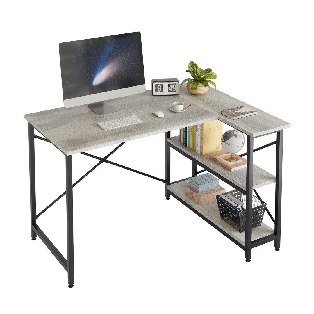 ZenVora Small L Shaped Computer Desk with Storage Shelves, Compact Corner Workstation for Home Office and Study