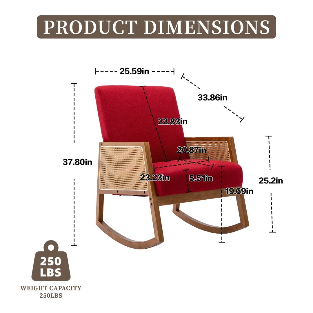 ZenVora Upholstered Tall Back Rocking Chair, Smooth Gliding Accent Armchair for Comfortable Living Room Seating