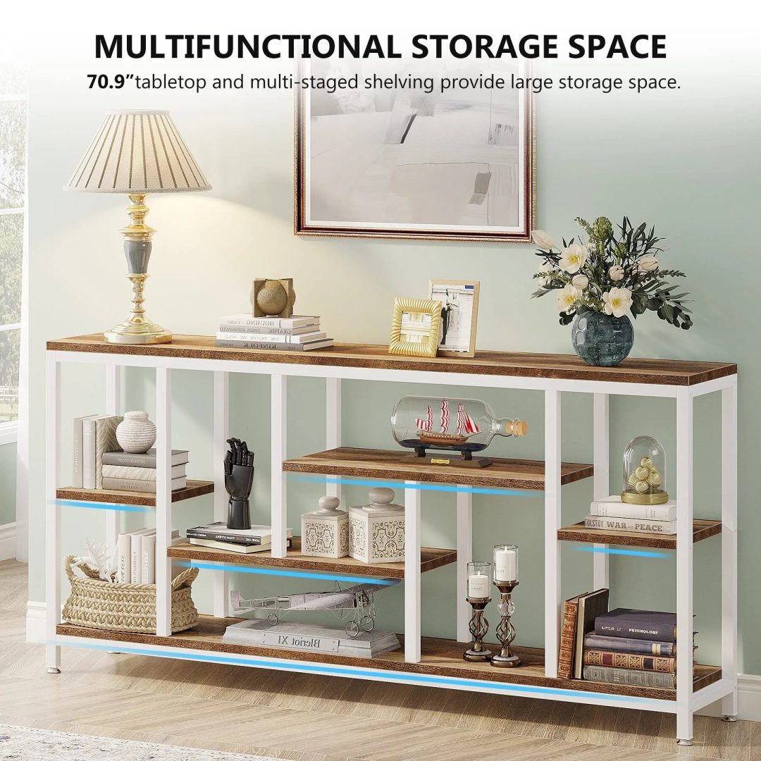 ZenVora 70.9 Inch Console Sofa Table with Storage, 3-Tier Entryway Table for Hallway