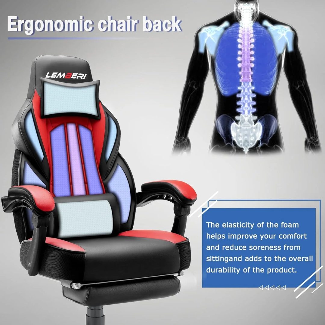 ZenVora Big and Tall Gaming Chair with Footrest, 400 LB Capacity Ergonomic Video Game Chair for Home and Gaming