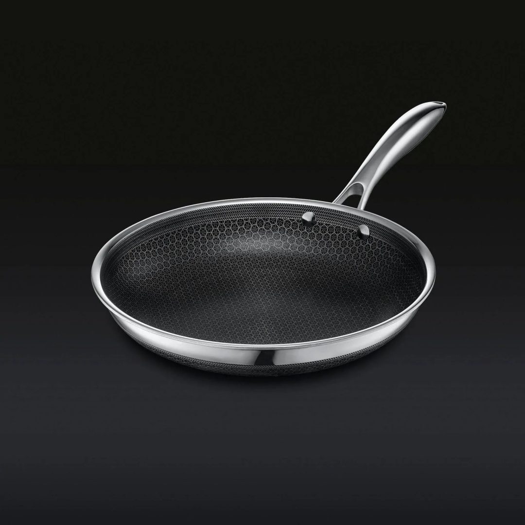 ZenVora 6-Piece Hybrid Stainless Steel Pan Set with Glass Lids, 8-Inch, 10-Inch and 12-Inch, Black