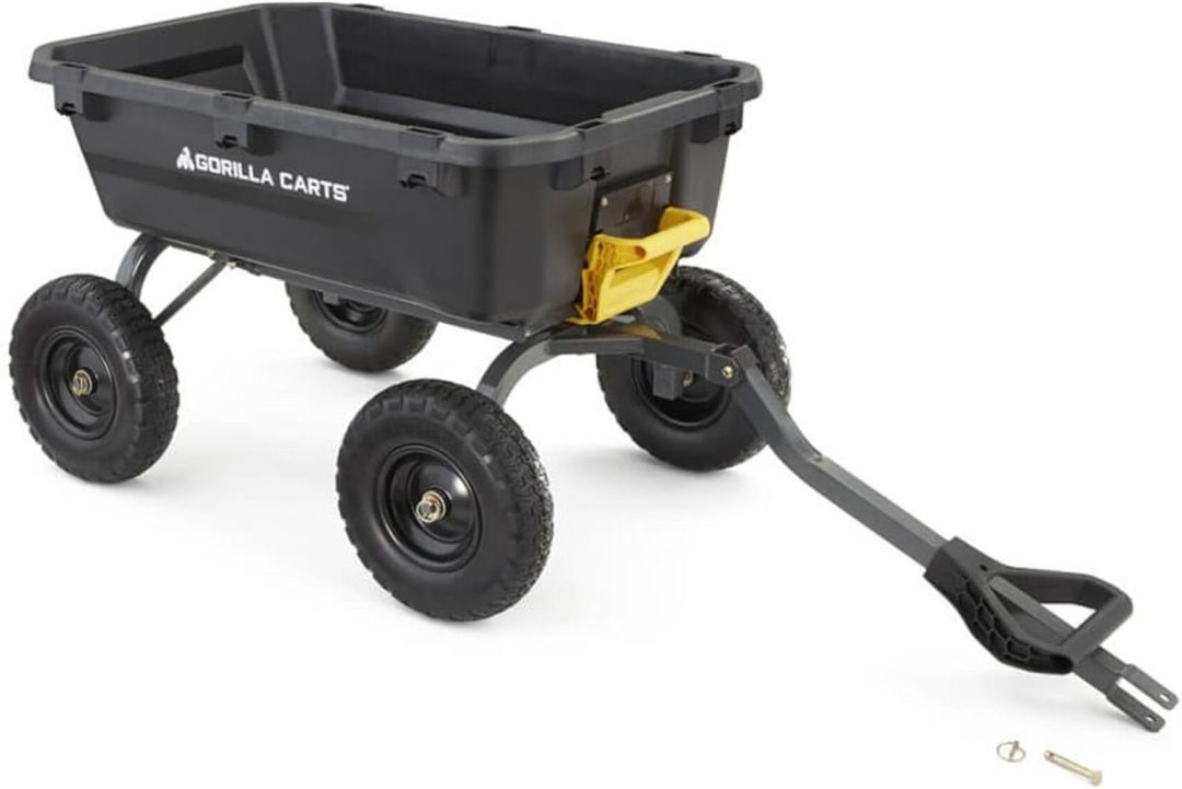 7-Cubic-Foot Poly Dump Garden Cart with No-Flat Tires, 1,200-Lb. Capacity, Black