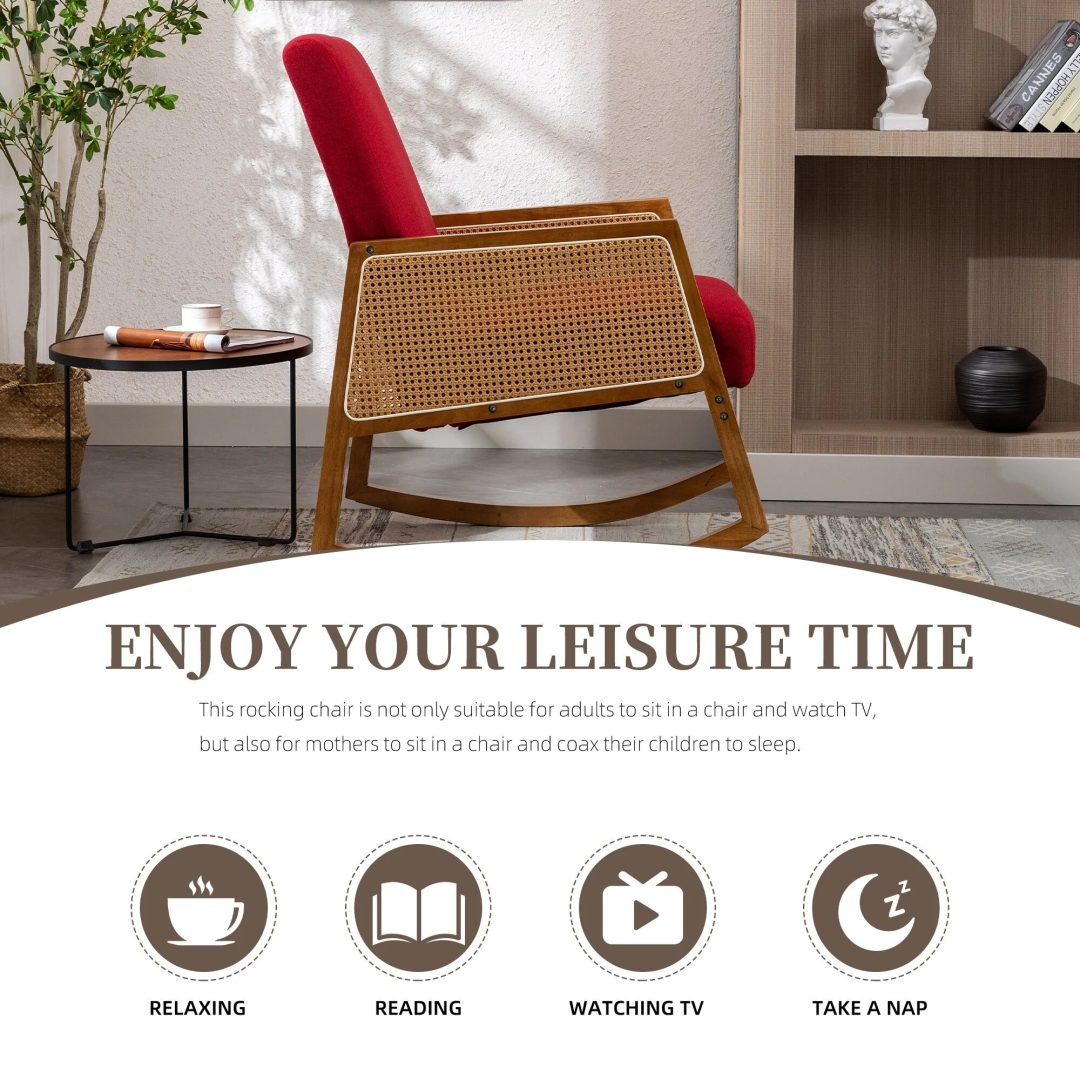 ZenVora Upholstered Tall Back Rocking Chair, Smooth Gliding Accent Armchair for Comfortable Living Room Seating