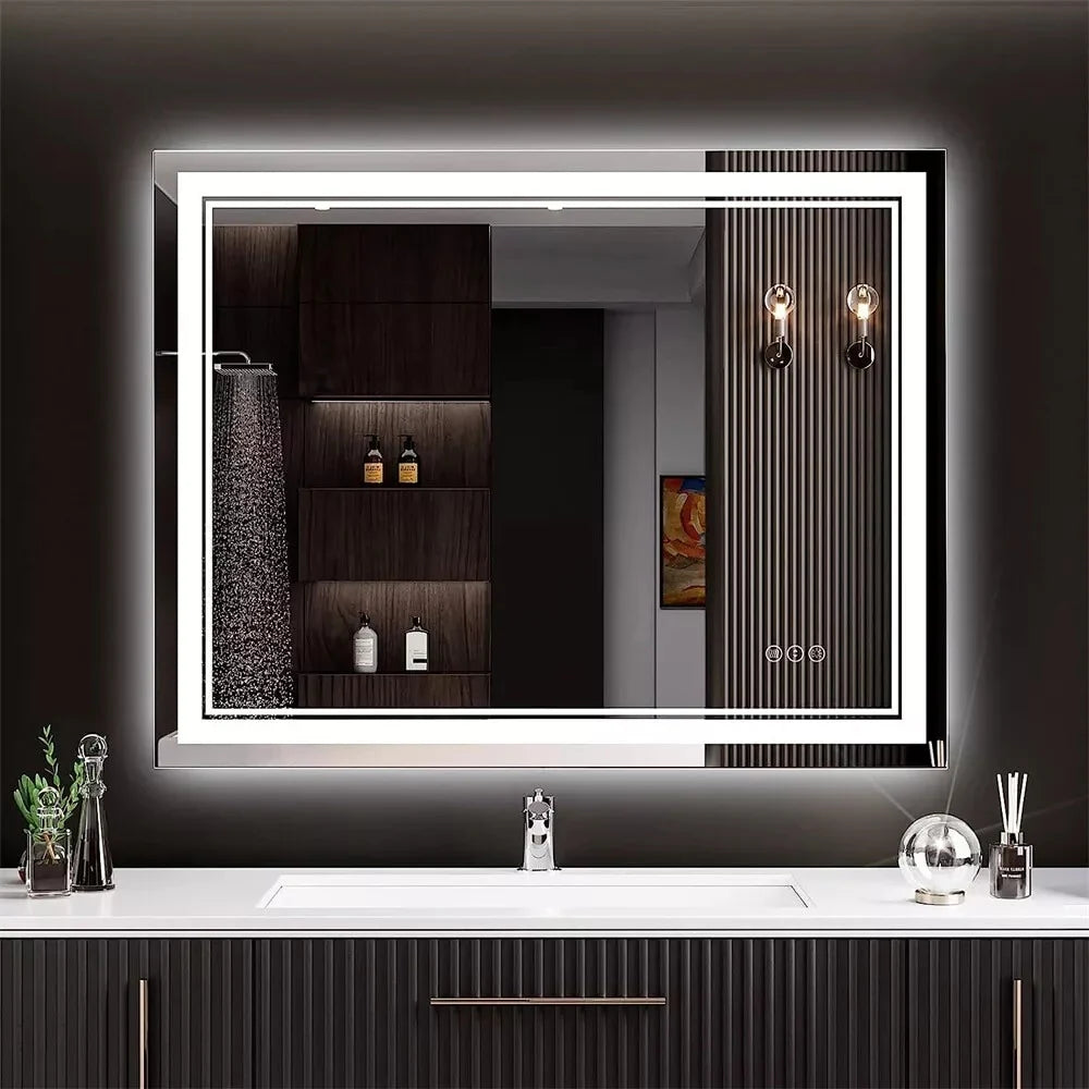 ZenVora Extra Large LED Lighted Bathroom Mirror, Anti-Fog Wall Mounted Vanity Mirror with 3 Colors