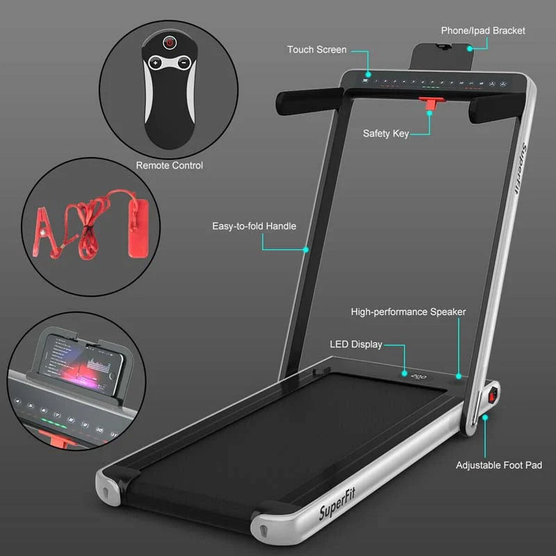 ZenVora 2-in-1 Folding Electric Treadmill, 2.25 HP, Under-Desk, with Dual Display and Smart App Control