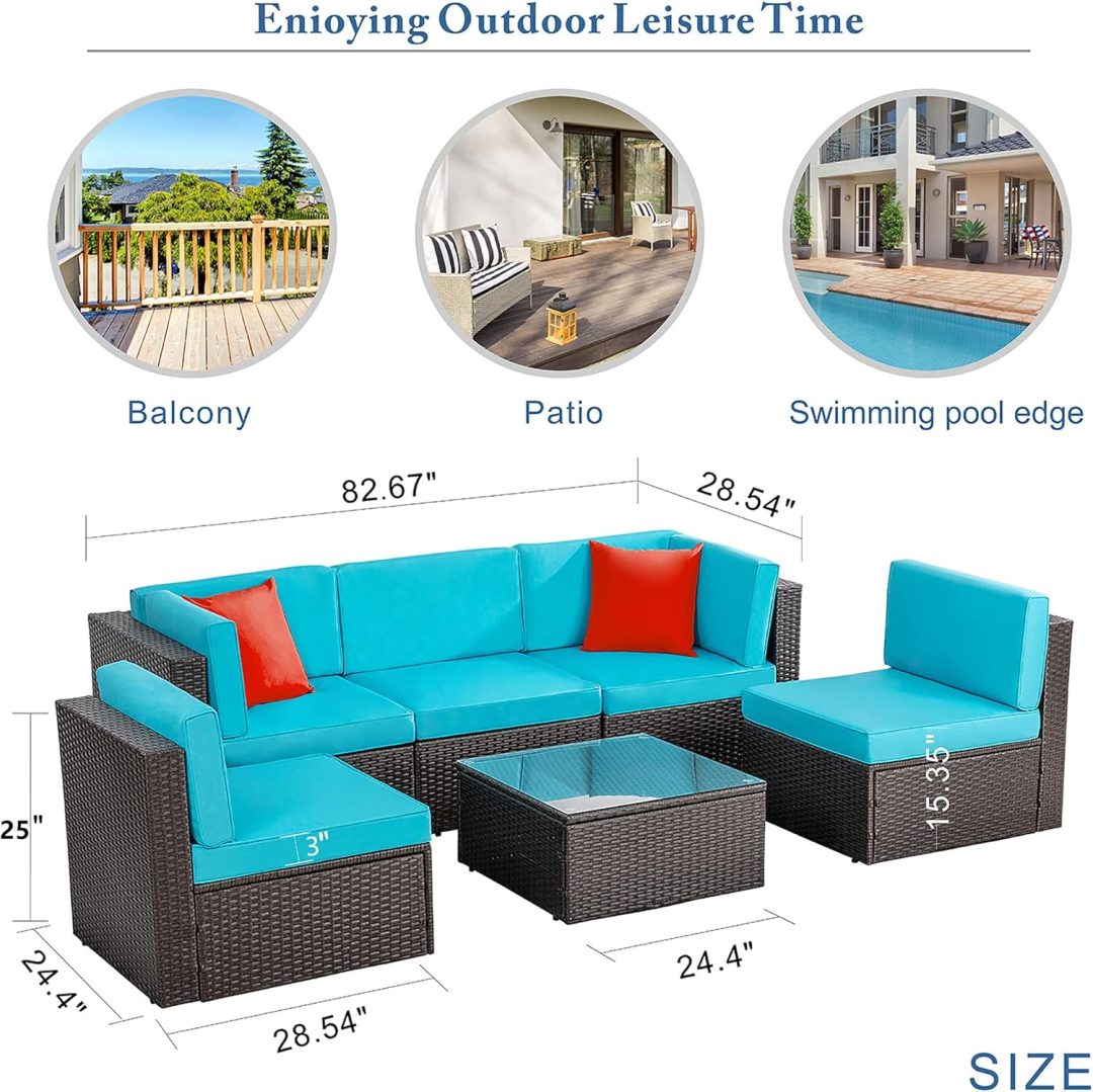 ZenVora 5-Piece All-Weather Patio Furniture Set with Ottoman, Outdoor Wicker Conversation Sofa Set with Cushions for Garden, Deck & Backyard