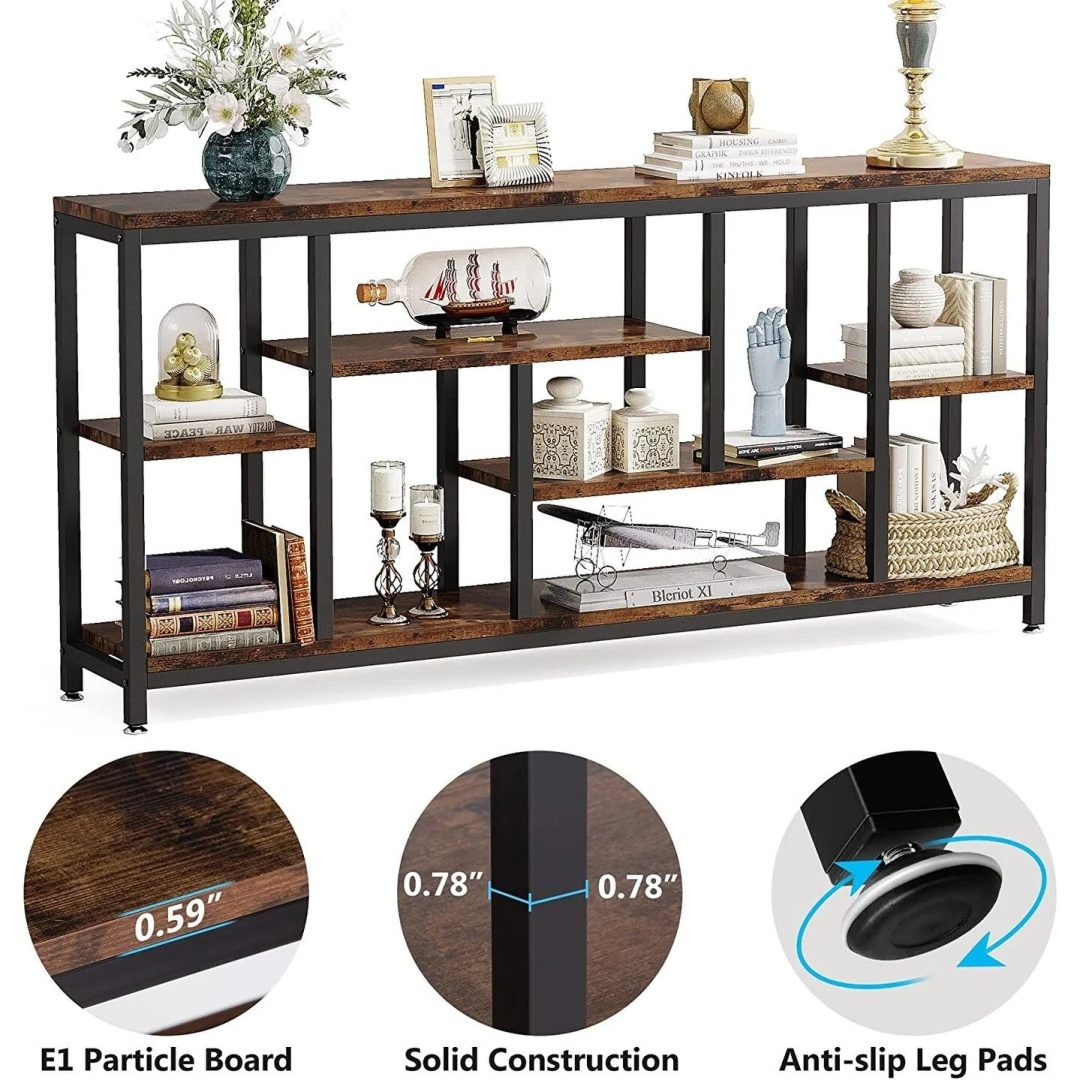 ZenVora 70.9 Inch Console Sofa Table with Storage, 3-Tier Entryway Table for Hallway