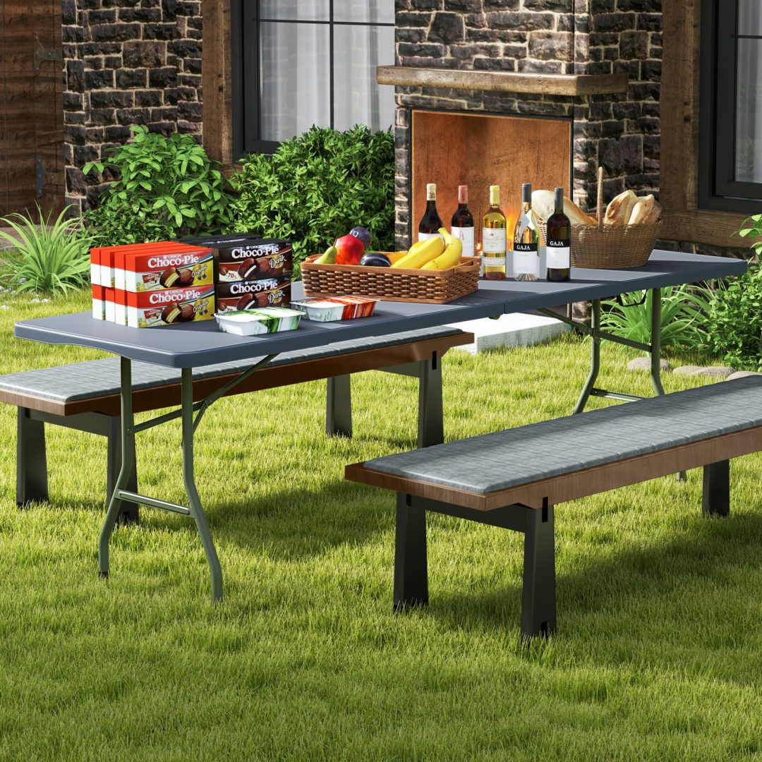 ZenVora 8FT Folding Table 350LBS – Heavy Duty Plastic Table with HDPE Top & Handle
