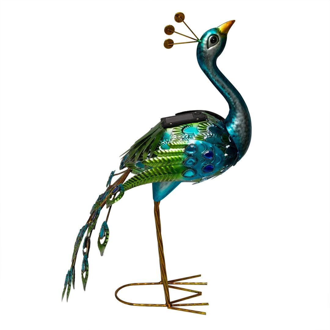 ZenVora Tall Metallic Peacock Garden Statue, Multicolor Outdoor Standing Bird Sculpture for Yard, Patio and Garden Decoration