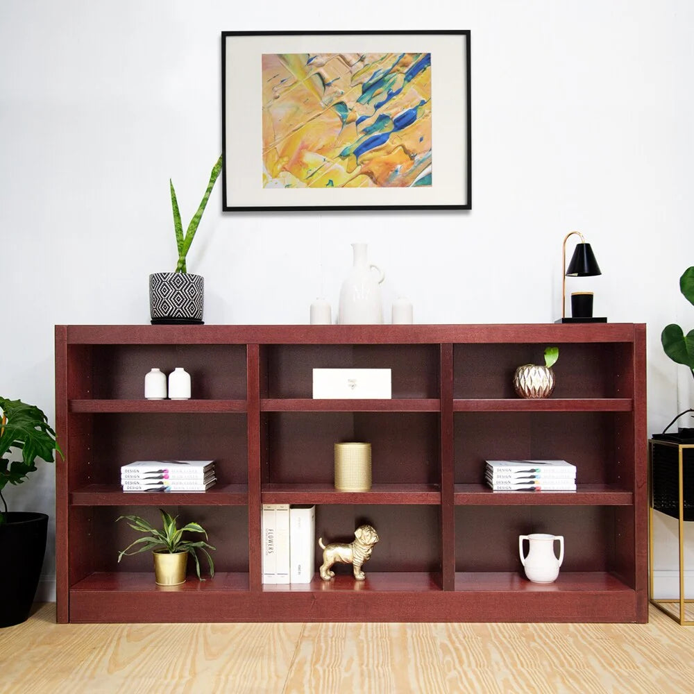 ZenVora Triple Wide Wood Bookcase, 9 Shelf 36 Inch Tall Bookshelf for Home, Office and Display Storage
