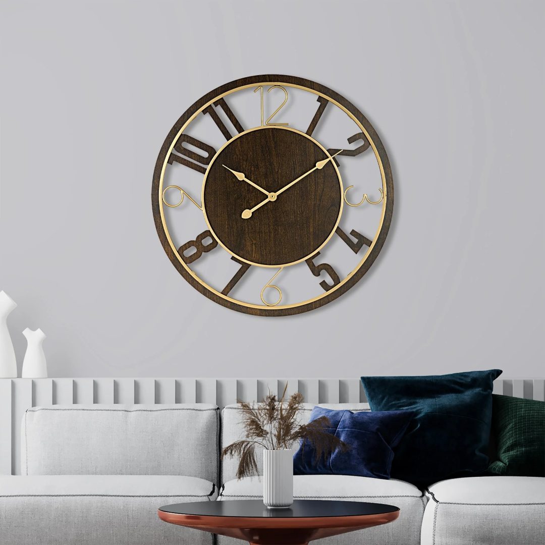 ZenVora 24 Inch Round Wooden Wall Clock, Modern Analog Clock with Numeral Design, Battery Operated