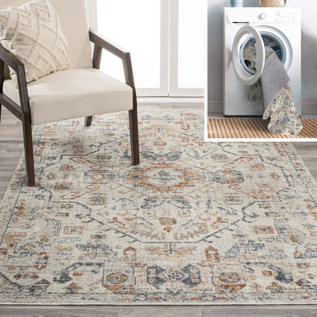ZenVora Bohemian Medallion Low-Pile Machine-Washable Area Rug, Cream and Terra