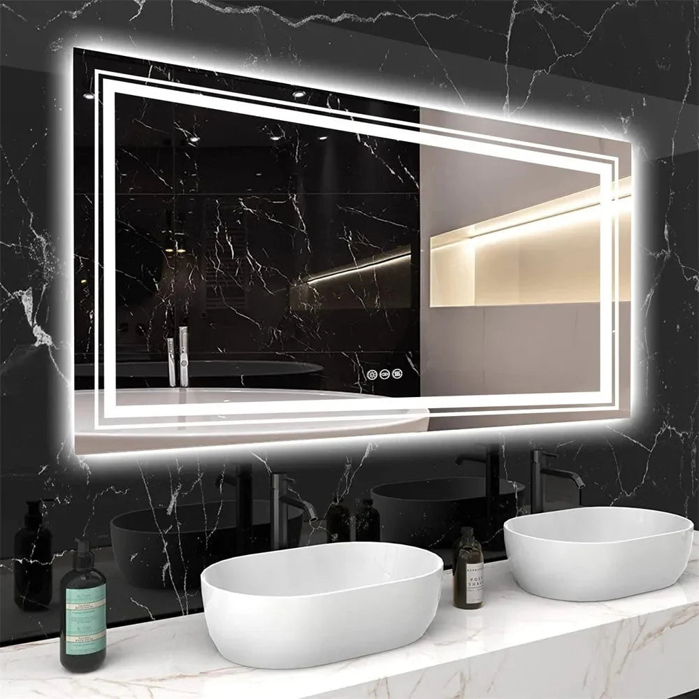 ZenVora Extra Large LED Lighted Bathroom Mirror, Anti-Fog Wall Mounted Vanity Mirror with 3 Colors