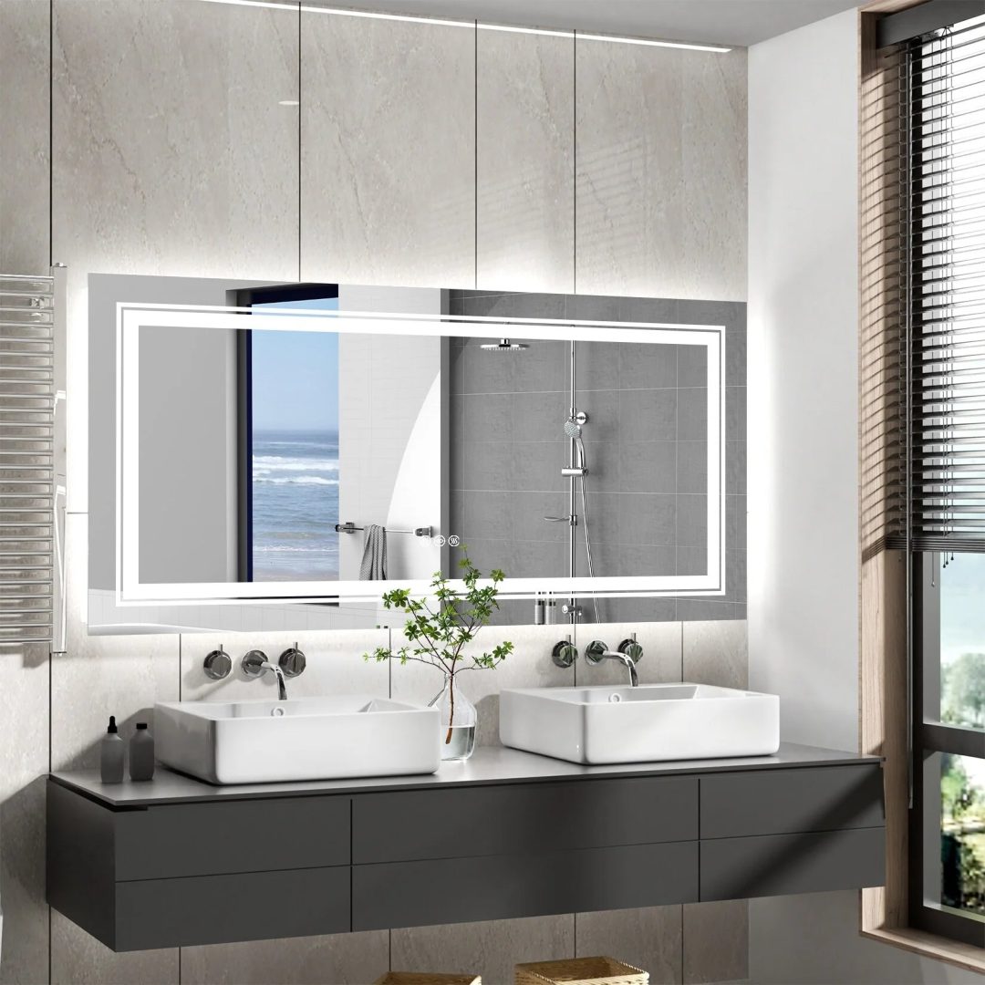 ZenVora Extra Large LED Lighted Bathroom Mirror, Anti-Fog Wall Mounted Vanity Mirror with 3 Colors