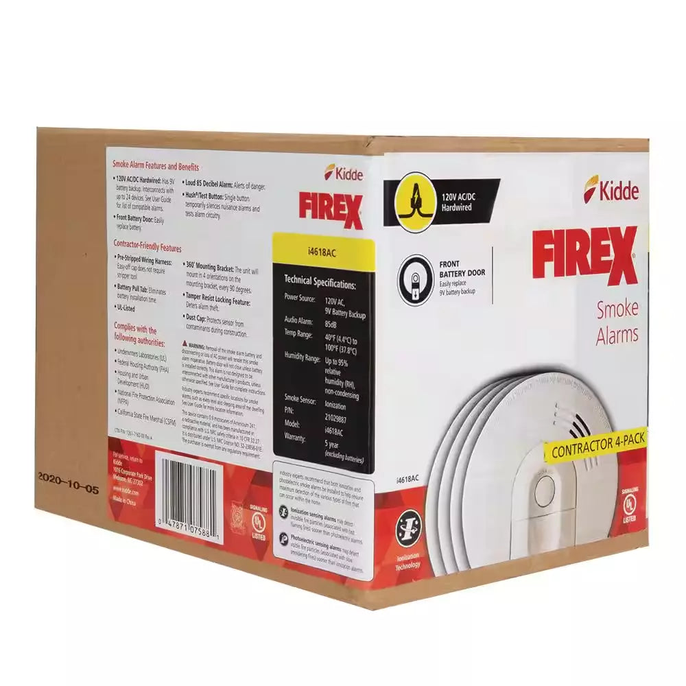 ZenVora Hardwired Smoke Alarm with Ionization Sensor, 120V AC, 9V Battery Backup