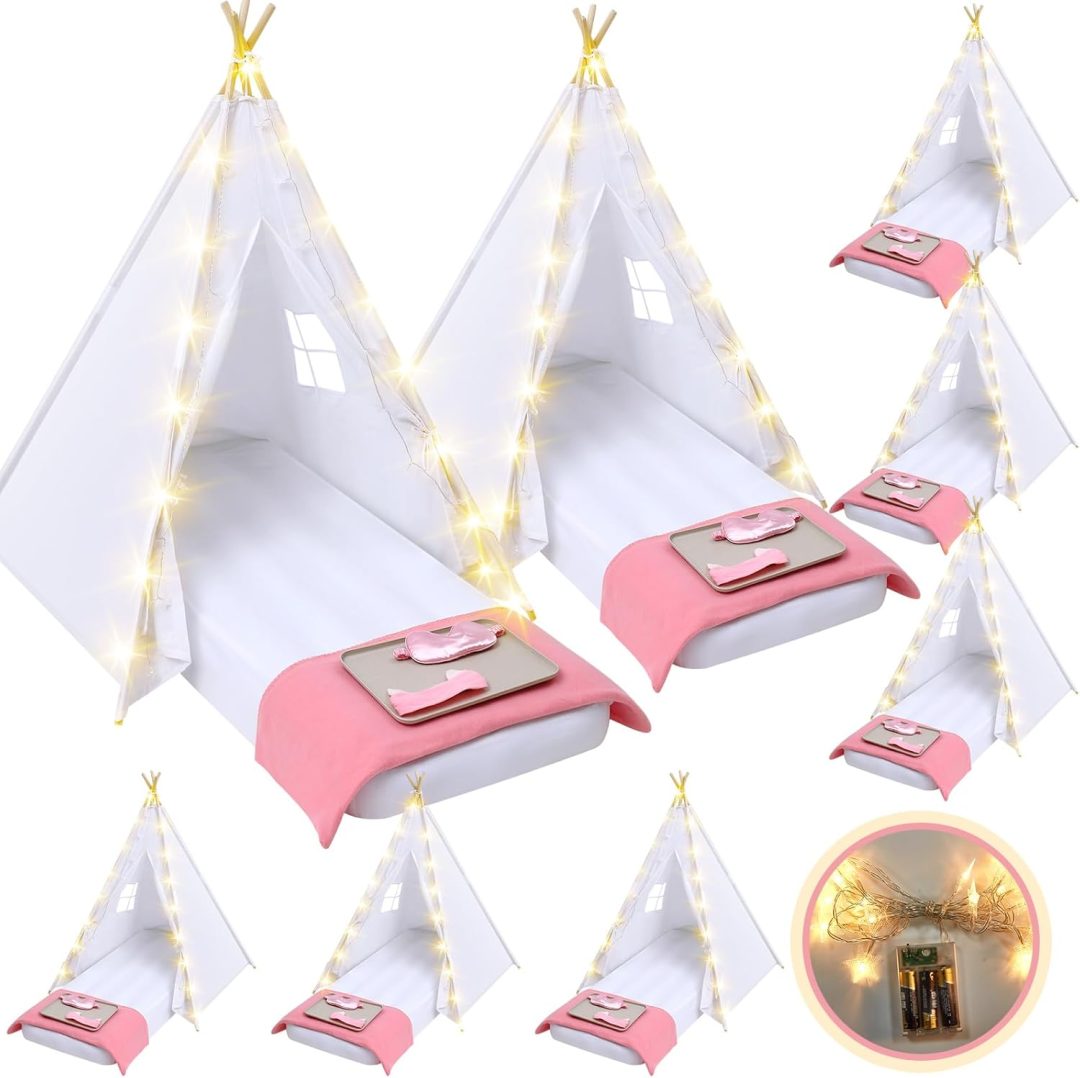 ZenVora 8-Pack Kids Teepee Tent Set for Sleepover Parties, White