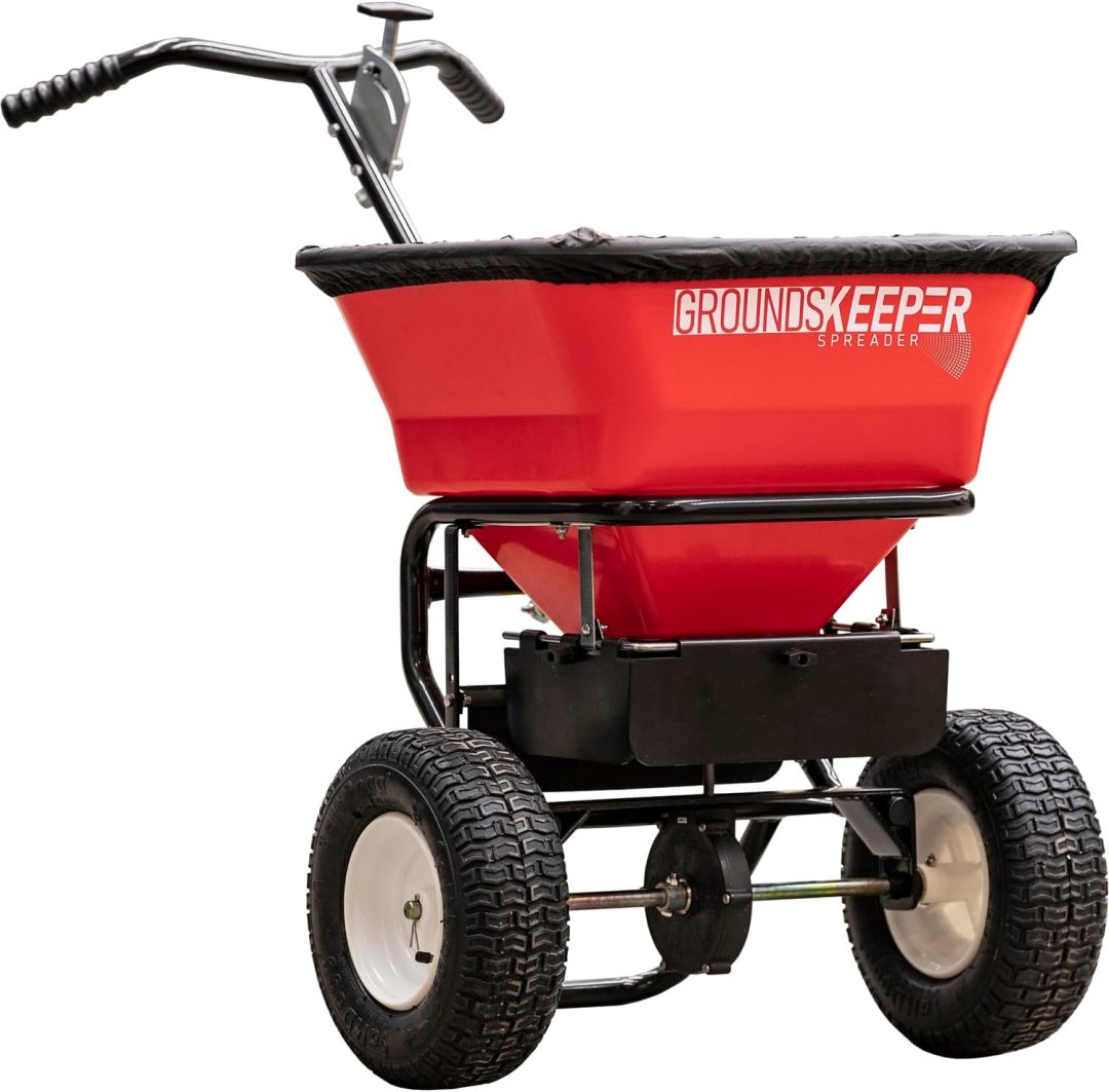 ZenVora 100 lb Walk Behind Push Spreader - Multi Purpose Fertilizer Seed Salt & De-Icer Spreader