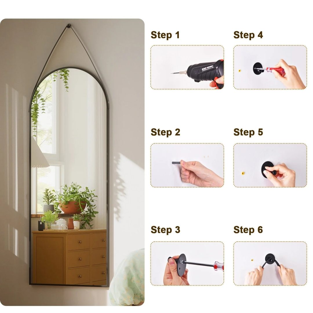 ZenVora 48 x 16 Inch Full Length Wall Mirror with Leather Strap, Hanging Full Body Mirror for Bedroom, Entryway and Home Decor