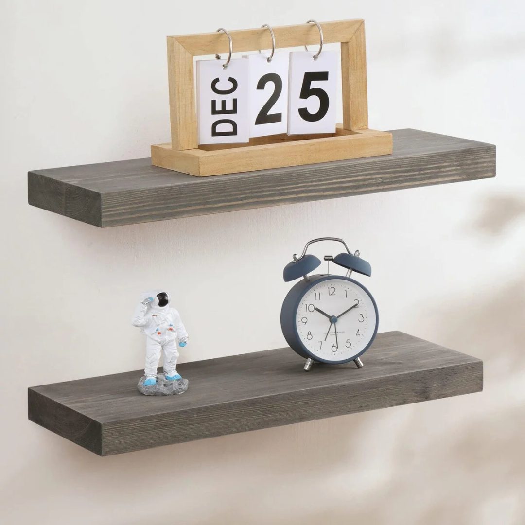 ZenVora Set of 2 Handcrafted European Pine Floating Wall Shelves, Natural Rustic Wood