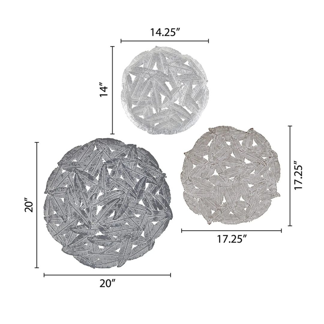 ZenVora Textured Feather 3-Piece Metal Disc Wall Decor Set, Decorative Wall Art for Home