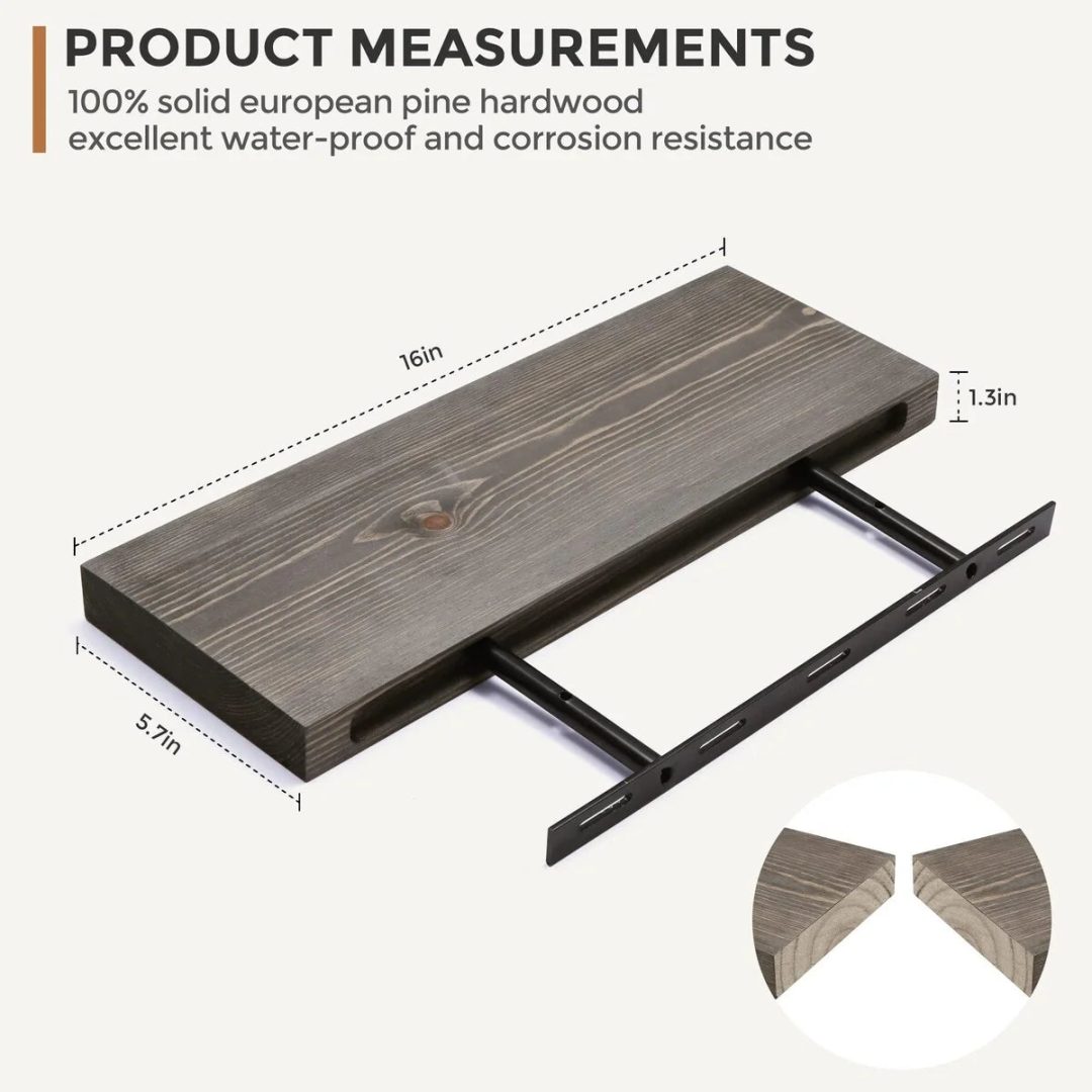 ZenVora Set of 2 Handcrafted European Pine Floating Wall Shelves, Natural Rustic Wood