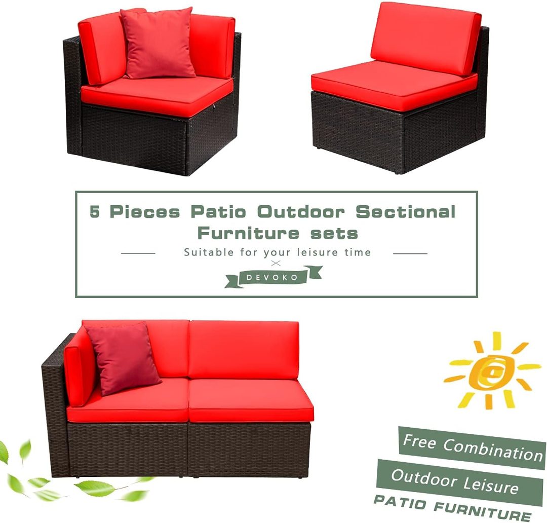 ZenVora 5-Piece All-Weather Patio Furniture Set with Cushions, Outdoor Wicker Conversation Sofa Set for Garden, Deck & Backyard