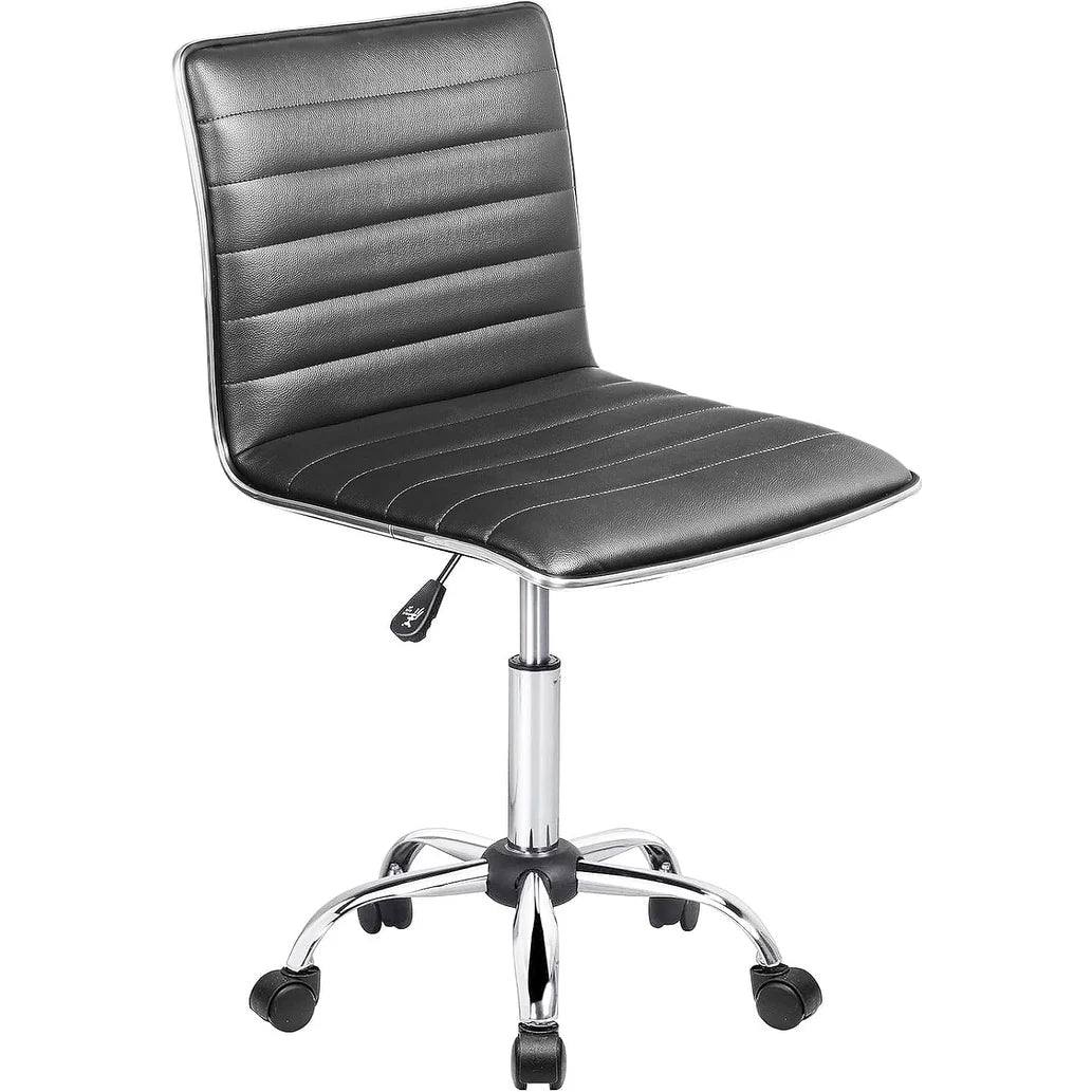 ZenVora Adjustable Mid-Back Armless Swivel Office Chair, Ribbed Task and Vanity Chair for Small Spaces