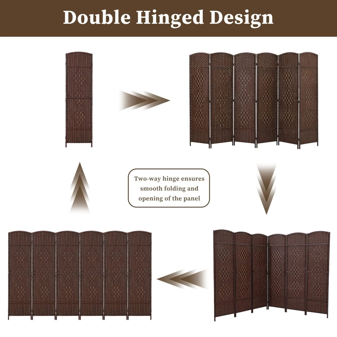 ZenVora 6 FT Tall Woven Fiber Room Divider, Freestanding Folding Privacy Screen