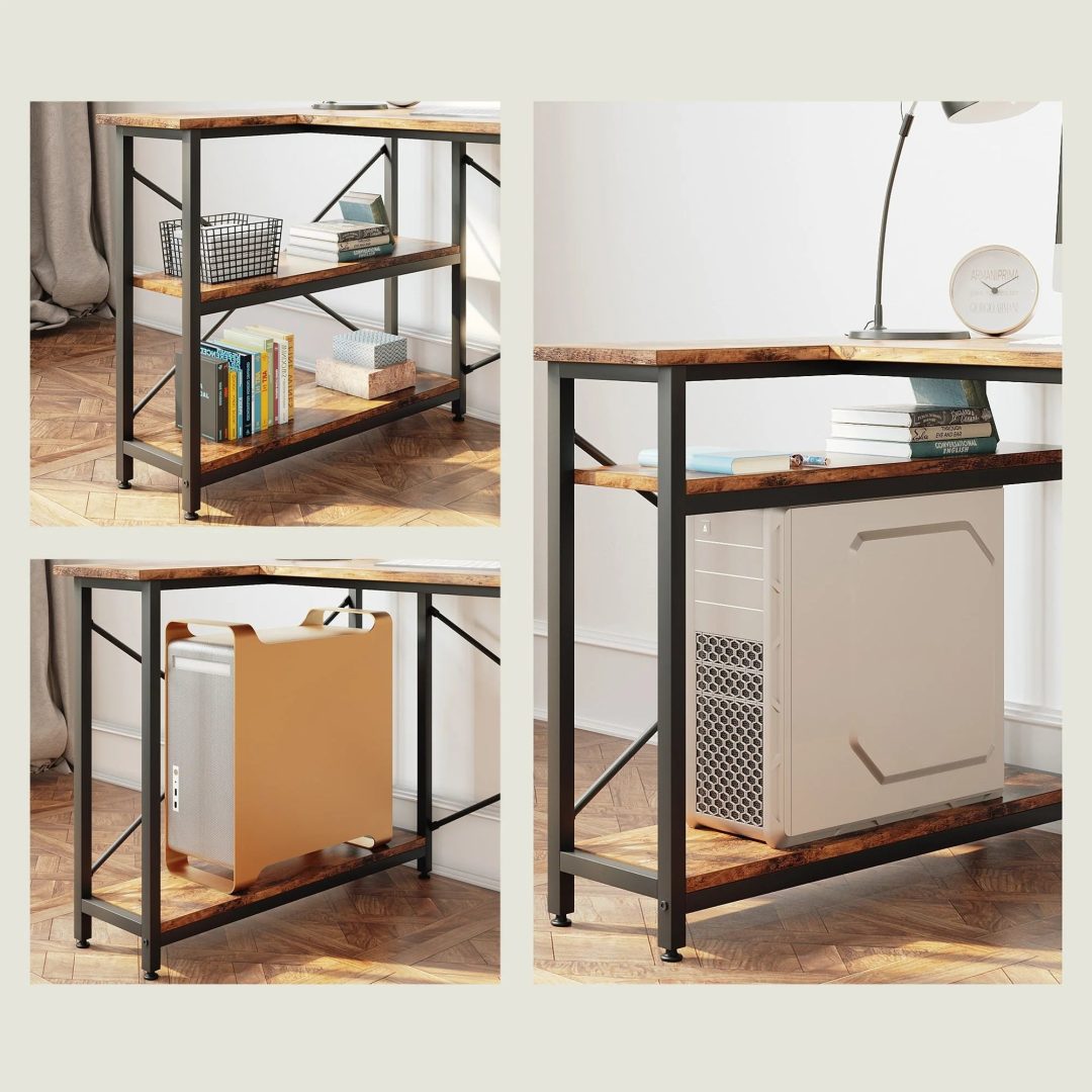 ZenVora Small L Shaped Computer Desk with Storage Shelves, Compact Corner Workstation for Home Office and Study