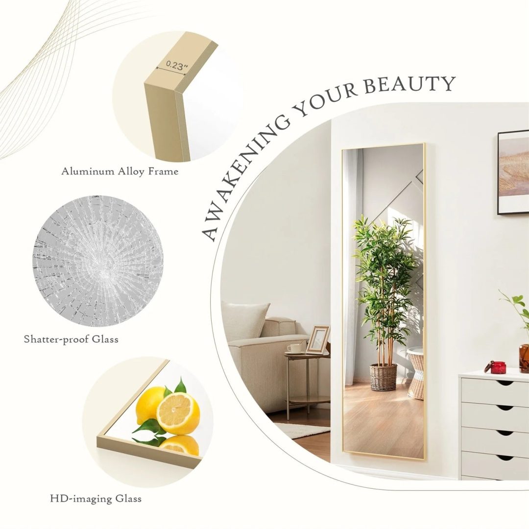 ZenVora Full Length Mirror with Stand, Aluminum Alloy Frame Full Body Floor Mirror for Bedroom and Cloakroom