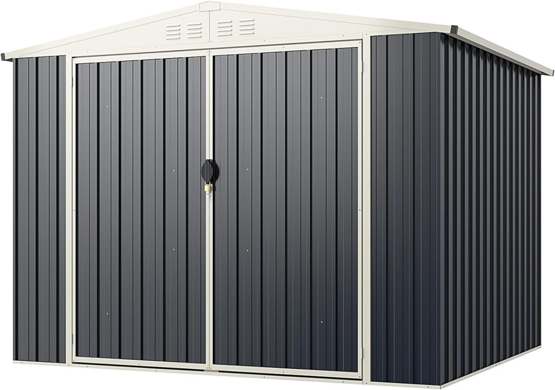 ZenVora 7x4 FT Metal Outdoor Storage Shed - Galvanized Steel Garden Tool Shed with Lockable Doors