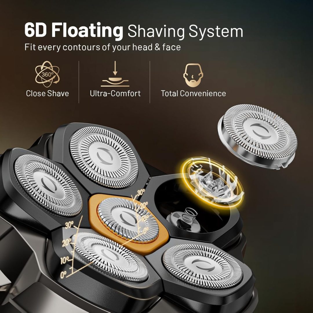ZenVora Waterproof Hypoallergenic Head & Face Shaver, Rechargeable Electric Razor for Men’s Scalp and Facial Grooming