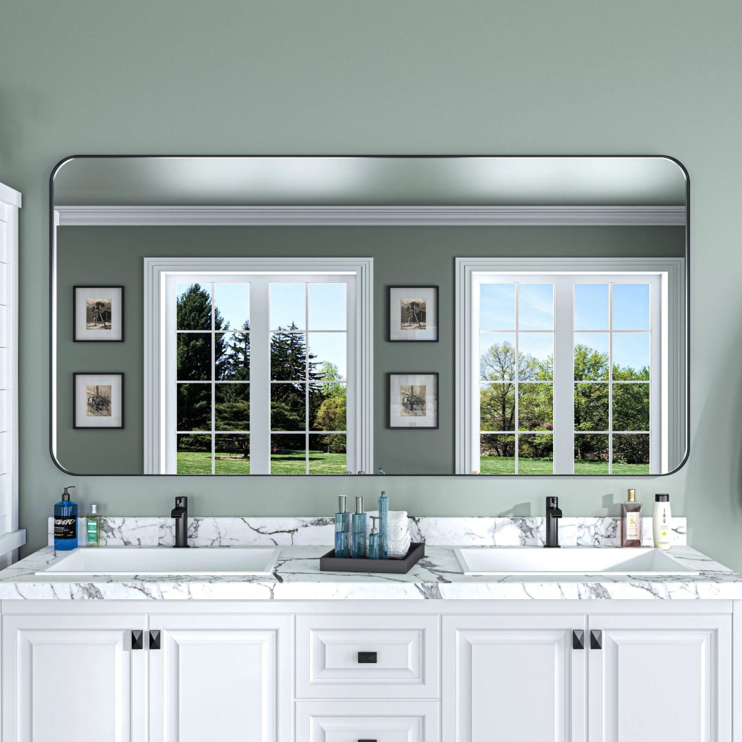 Aluminum Alloy Rounded Corner Vanity Mirror, Modern Wall Mounted Mirror for Bathroom, Bedroom and Home Decor