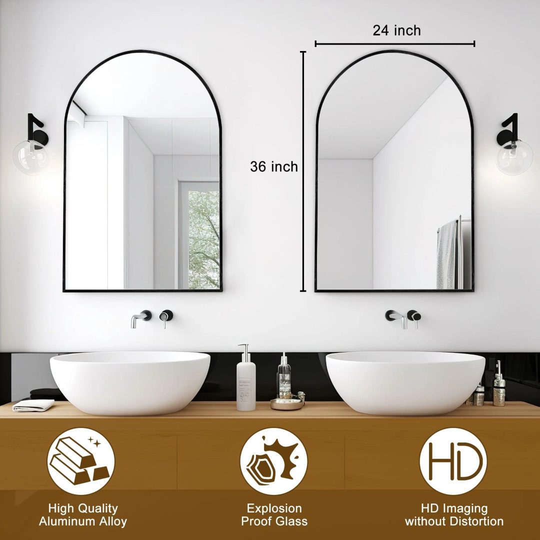 ZenVora Modern Arch Aluminum Bathroom Wall Mirror, Wall Mounted Vanity Mirror for Bathroom, Bedroom and Home Decor