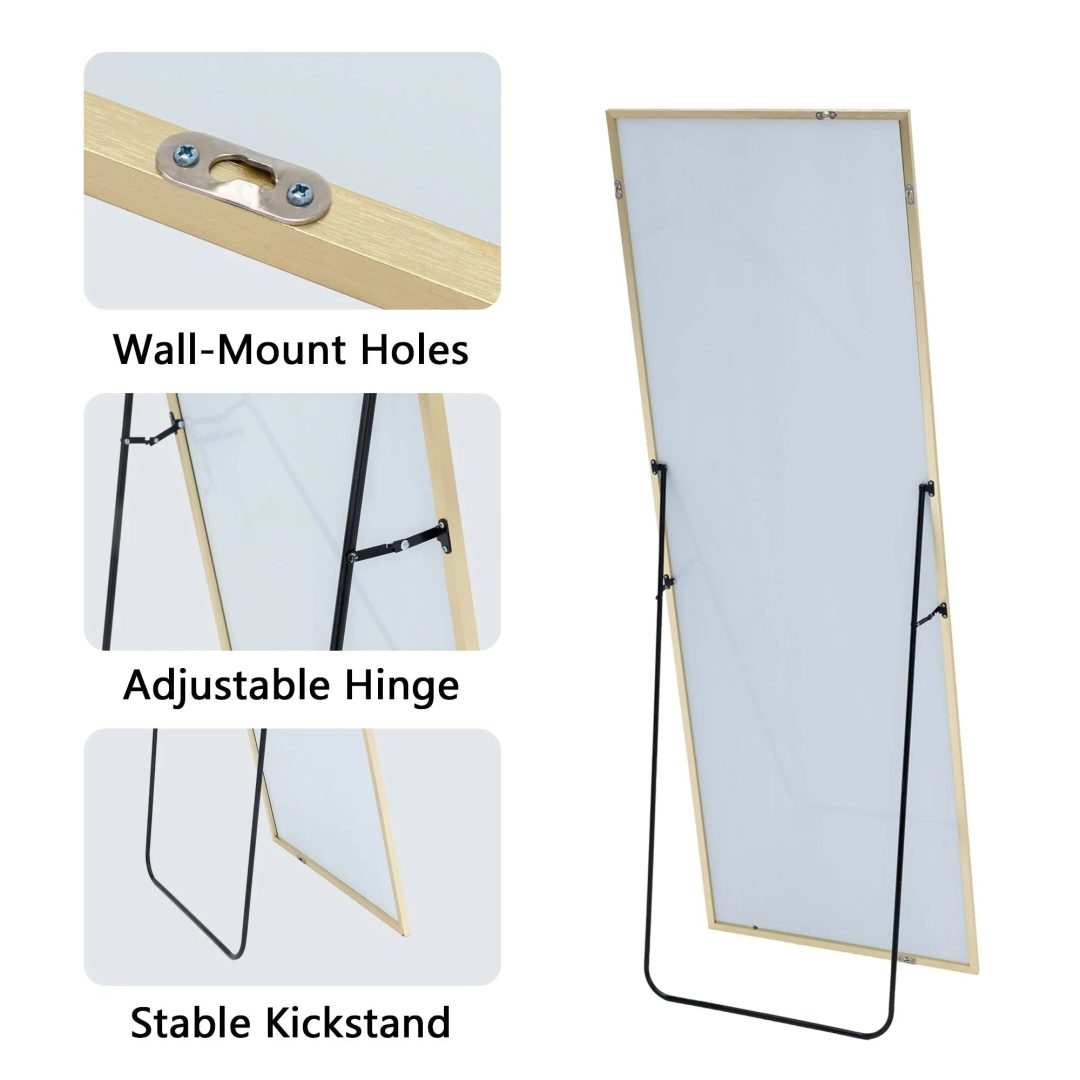 ZenVora 64x21 Full Length Floor Mirror, Large Full Body Aluminum Alloy Frame Standing Mirror with Stand and Wall Mount Option