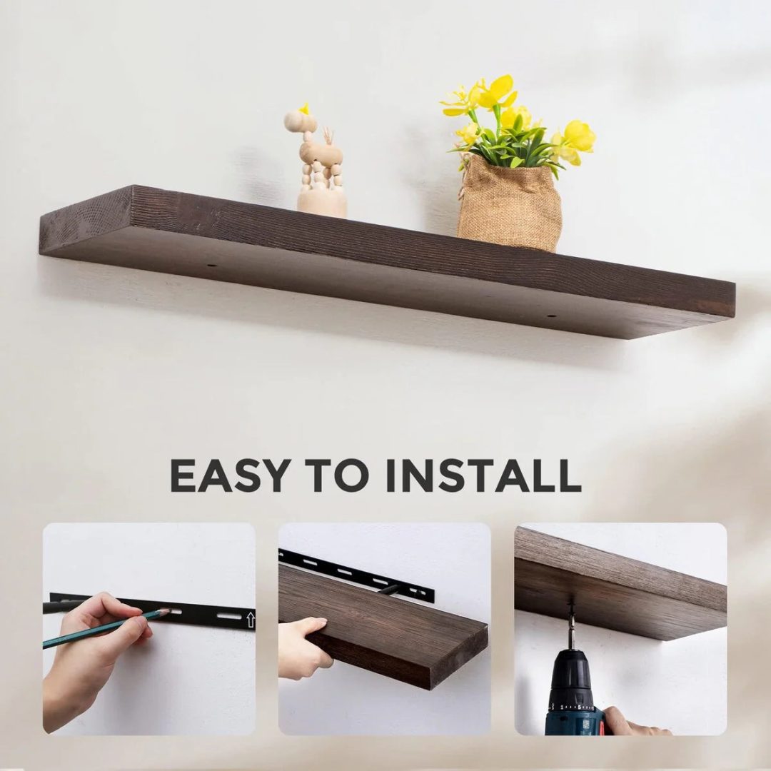 ZenVora Set of 2 Handcrafted European Pine Floating Wall Shelves, Natural Rustic Wood