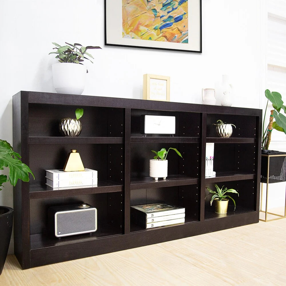 ZenVora Triple Wide Wood Bookcase, 9 Shelf 36 Inch Tall Bookshelf for Home, Office and Display Storage