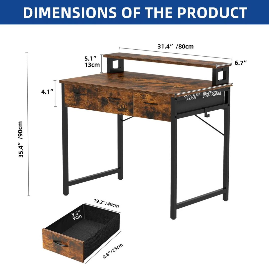 ZenVora Small Computer Desk with Fabric Drawers and Monitor Stand, Compact Home Office Workstation for Small Spaces