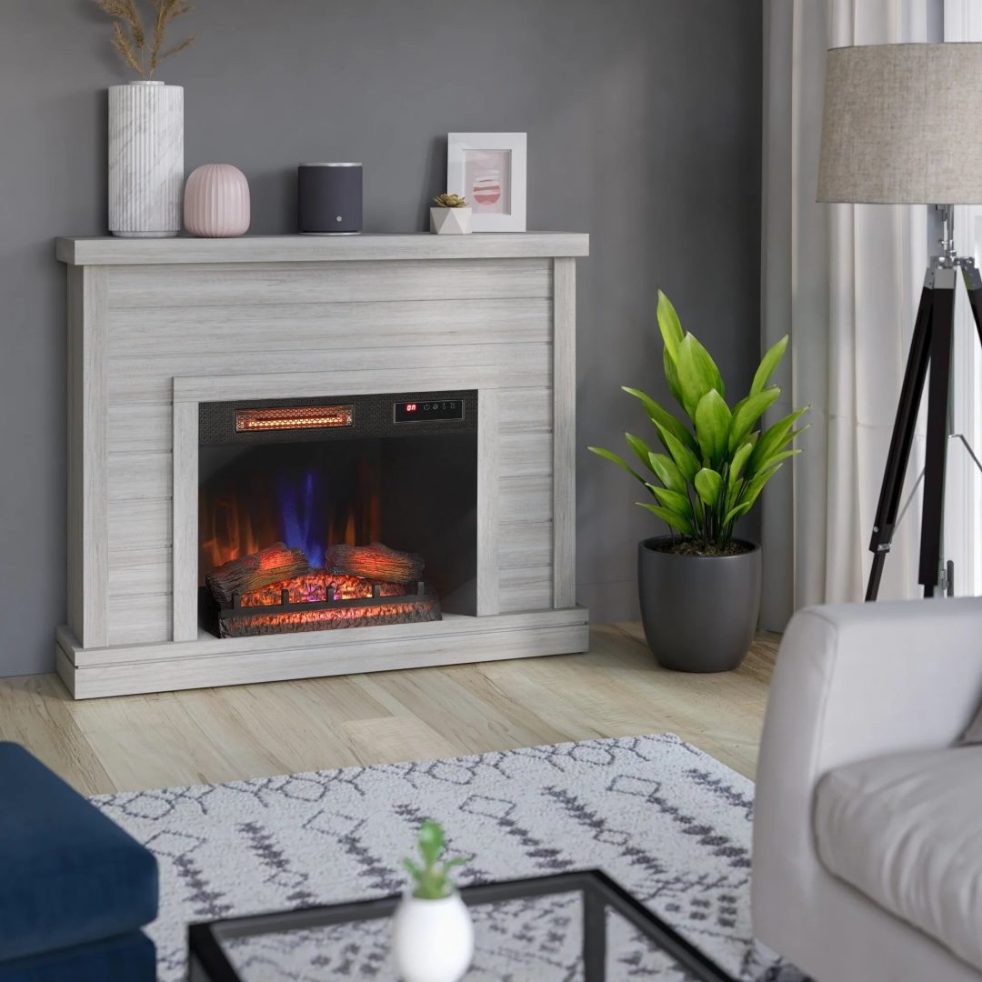 ZenVora 52" Shiplap Wall Fireplace Mantel, Modern Electric Fireplace with 3D Flame Effect Insert for Home Decor
