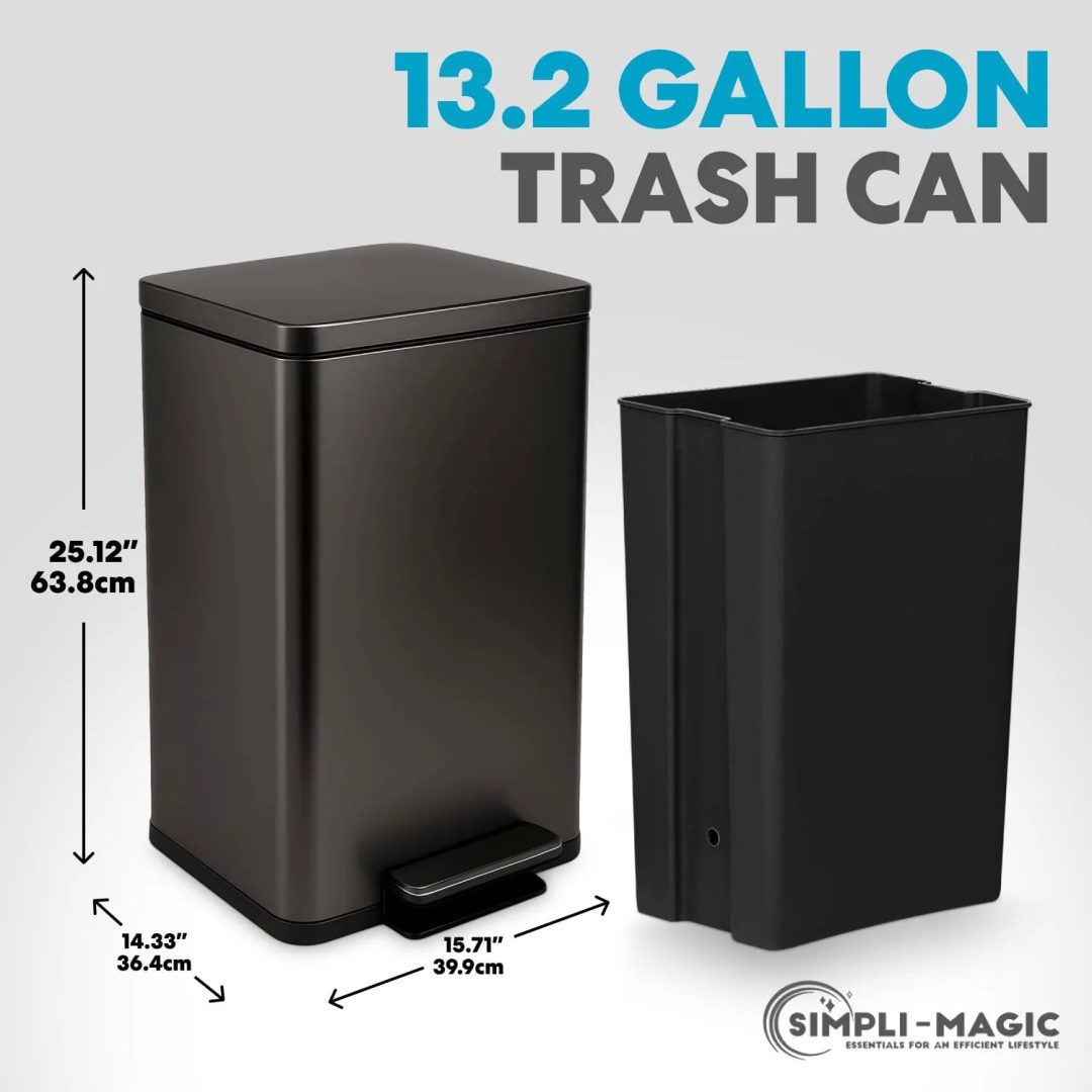 ZenVora 13.2 Gallon Step Trash Can, Hands-Free Kitchen Garbage Bin with Odor Control