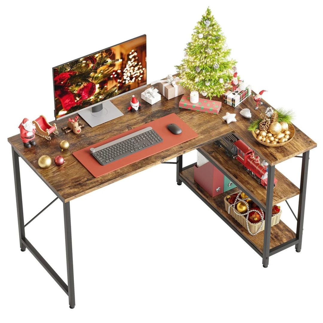 ZenVora Small L Shaped Computer Desk with Storage Shelves, Compact Corner Workstation for Home Office and Study