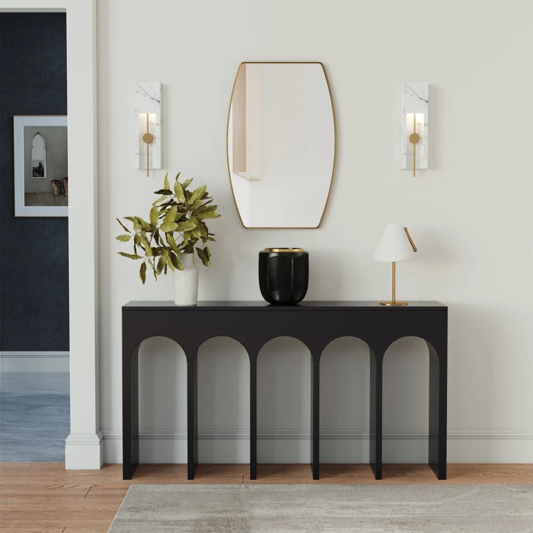 ZenVora Modern Oblong Metal Wall Mirror, Decorative Elongated Hanging Mirror for Living Room, Bedroom and Entryway