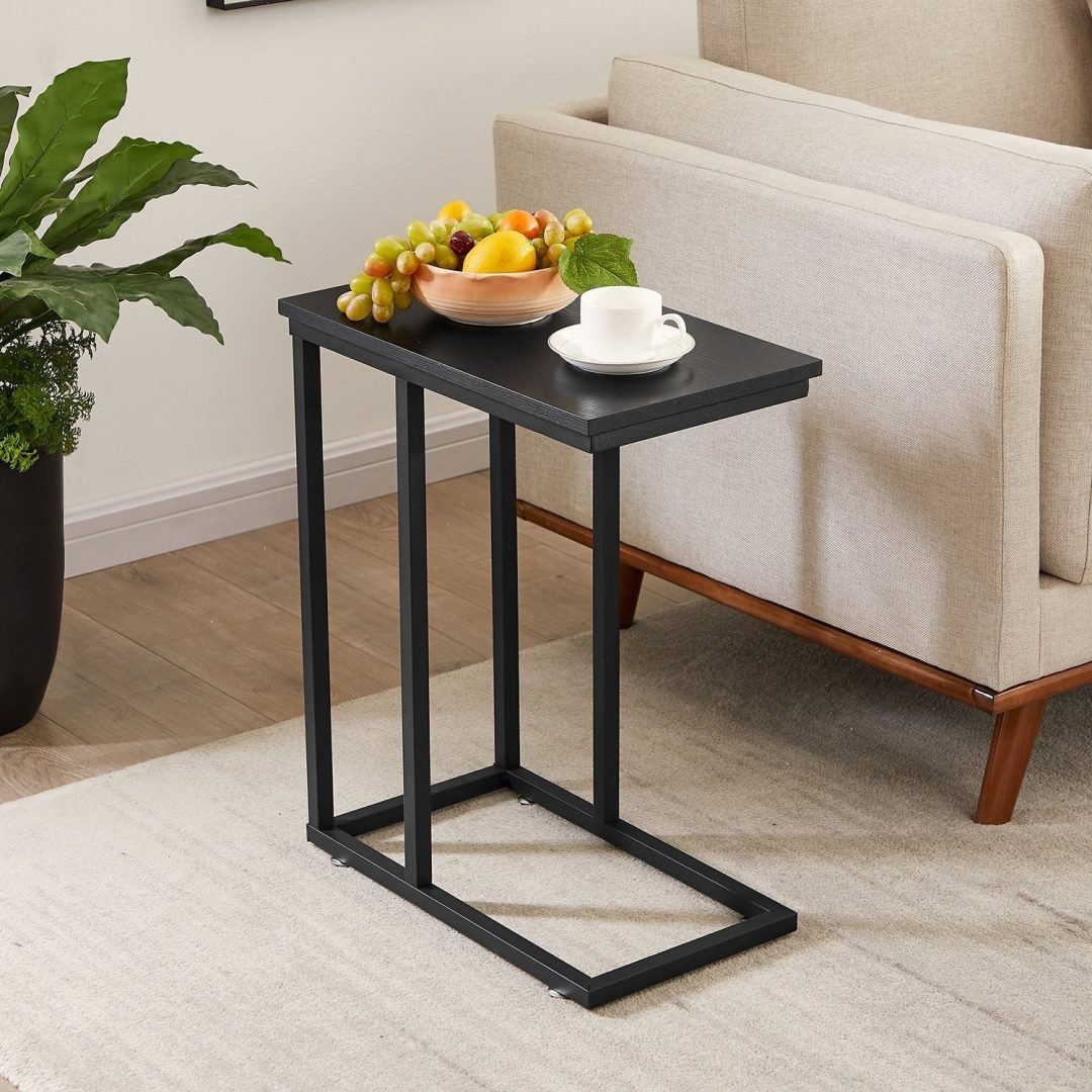 ZenVora Set of 2 C-Shaped Sofa Side Tables, Small End Tables for Living Room, Bedside and TV Tray