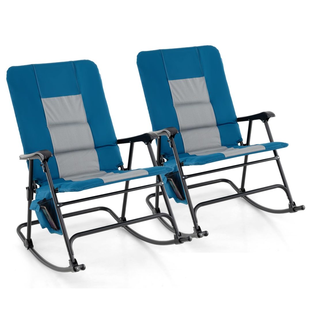 ZenVora Oversized Folding Rocking Chair – Padded Patio Lounge with Metal Frame & Side Pocket